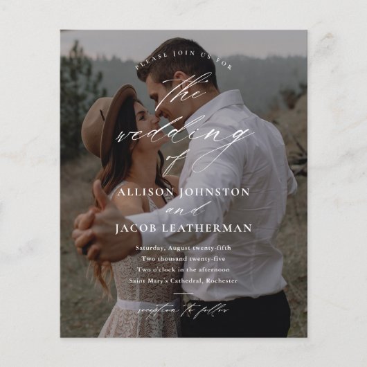 Budget Elegantes Script Foto Einladung Hochzeit (Vorderseite)