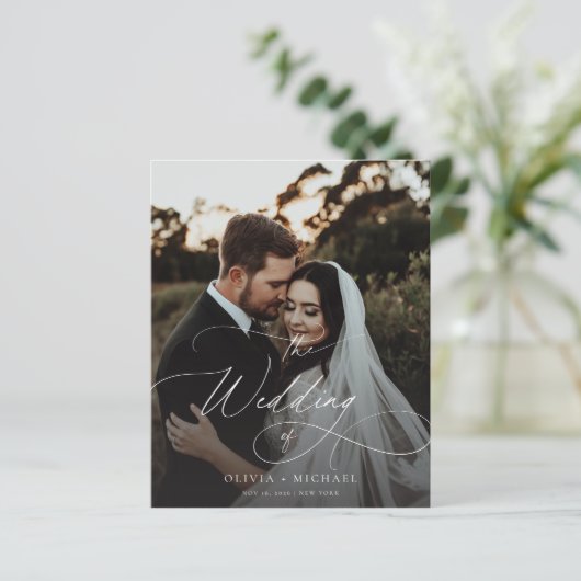 Budget Elegantes Script Foto Hochzeiten Einladunge (Stehend Vorderseite)