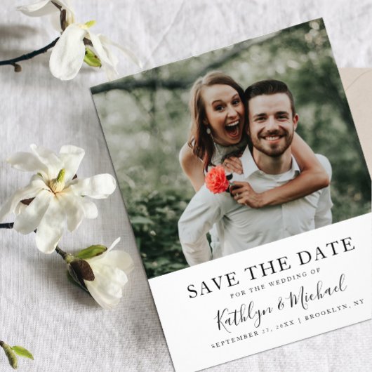 Budget Elegantes Script-Foto Modernes Save the Dat Flyer