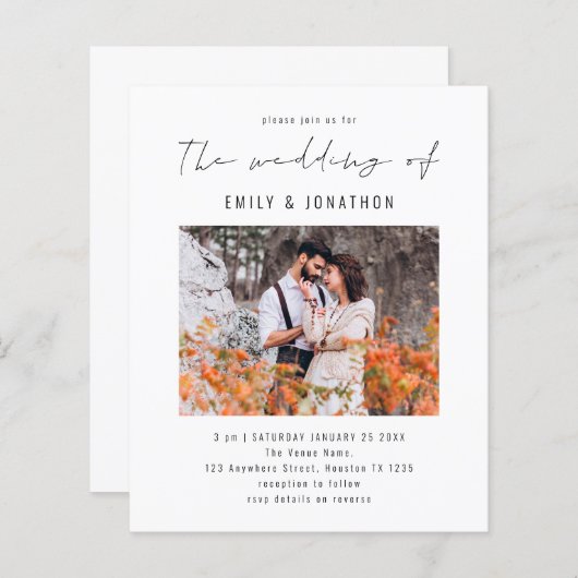 Budget Elegantes Script Foto QR Code Einladung (Vorne/Hinten)