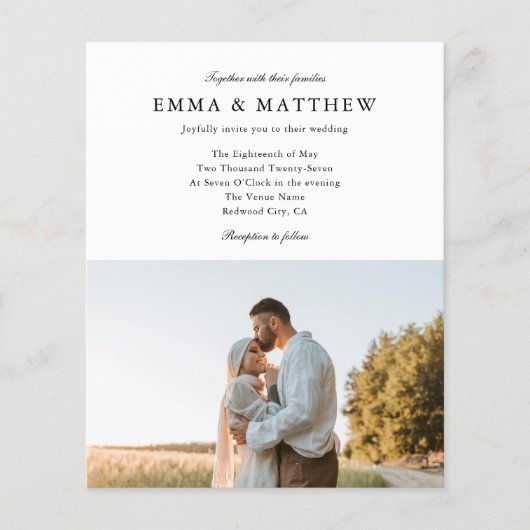 Budget Elegantes Script Foto QR Code Hochzeit Flyer (Vorne)