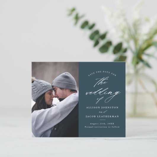 Budget Elegantes Script-Foto Save the Date (Stehend Vorderseite)