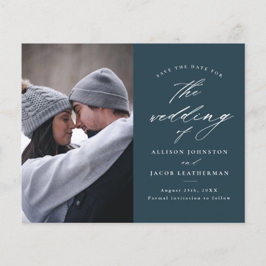 Budget Elegantes Script-Foto Save the Date (Vorderseite)