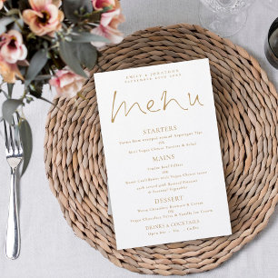 Budget Elegantes Script Gold White Wedding Menü