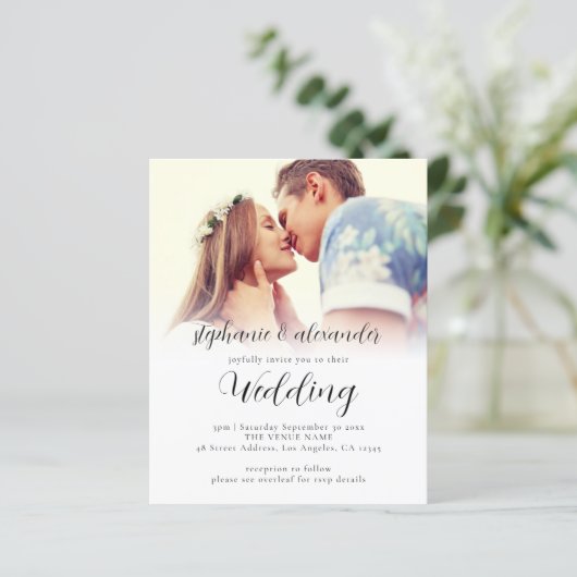 Budget Elegantes Script QR Code Foto Hochzeit Einl (Stehend Vorderseite)