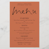 Budget Elegantes Script Terracotta Wedding Menu (Vorderseite)