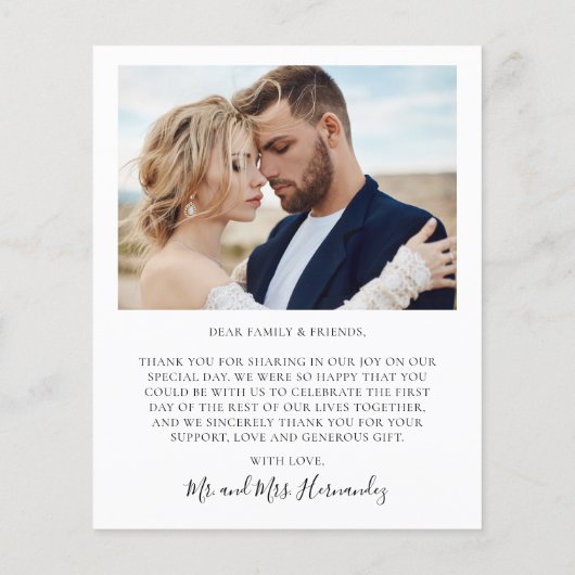 Budget Elegantes Script Wedding Foto Danke Karte (Rückseite)