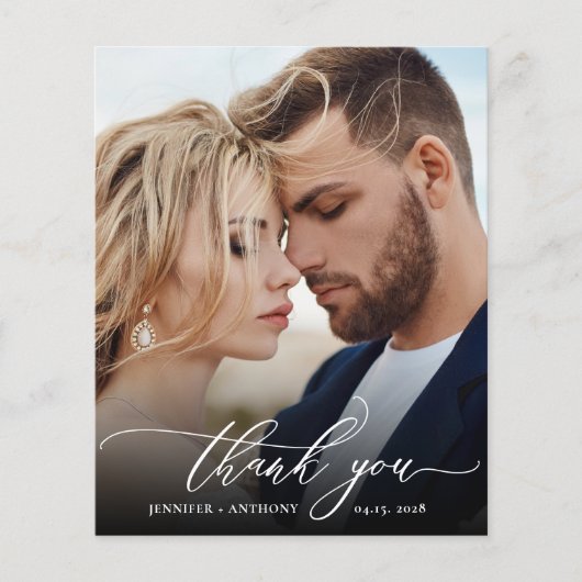 Budget Elegantes Script Wedding Foto Danke Karte (Vorderseite)