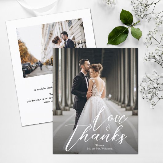 Budget Elegantes Script Wedding Foto Danke Karte