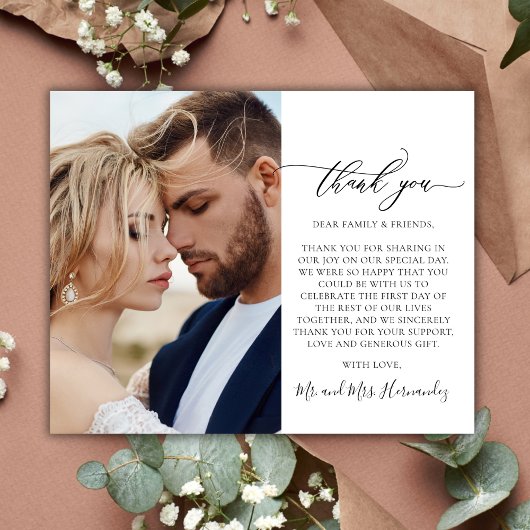 Budget Elegantes Script Wedding Foto Danke Karte