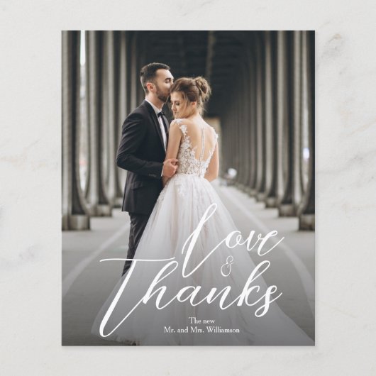 Budget Elegantes Script Wedding Foto Danke Karte (Vorderseite)