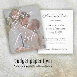 Budget-elegantes Skript-Foto-Hochzeitssparen Sie d Flyer