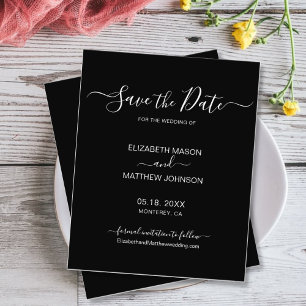 Budget Elegantes Skript Save the Date Schwarz-weiß Flyer