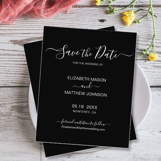 Budget Elegantes Skript Save the Date Schwarz-weiß Flyer