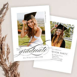 Budget Elegantes Skript Zwei Foto Graduation Party Einladung