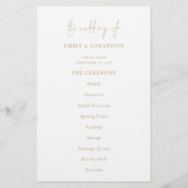 Budget Elegantes Text Gold White Wedding Programm