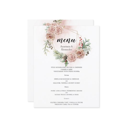 Budget Elegantes WEDDING MENU. (Vorderseite/Rückseite Beispiel)