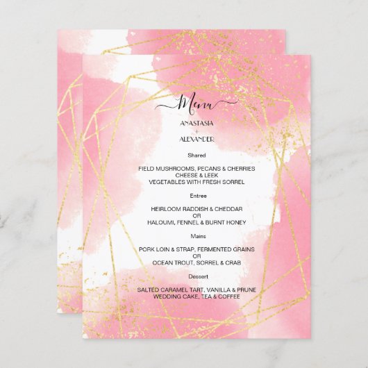 Budget Elegantes WEDDING MENU. MENÜKARTE (Vorne/Hinten)