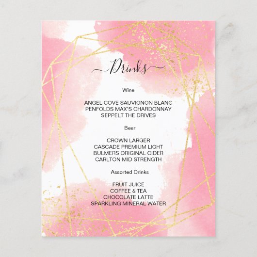 Budget Elegantes WEDDING MENU. MENÜKARTE (Rückseite)