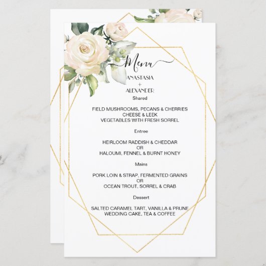 Budget Elegantes WEDDING MENU. MENÜKARTE (Vorne/Hinten)