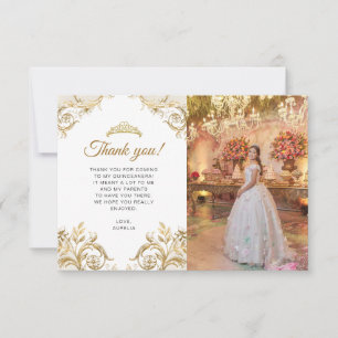 BUDGET Elegantes Weißgold-Foto-Quinceañera Mitteilungskarte