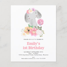 Budget Elephant 1. Geburtstag Pink Party Einladung