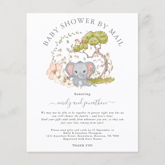 Budget Elephant Baby Shower by Mail Einladung (Vorderseite)