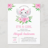 BUDGET Elephant Baby Shower Girly Einladung Flyer (Vorne)