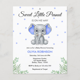 Budget Elephant Blue Boy Baby Dusche Einladung Flyer