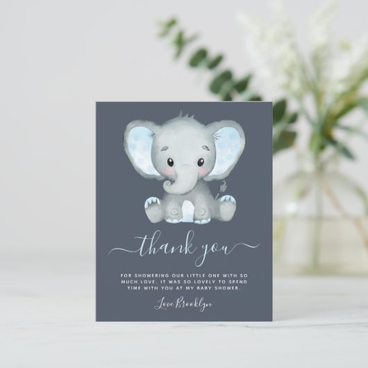 BUDGET Elephant Boy Baby Dusche Danke Karte (Stehend Vorderseite)