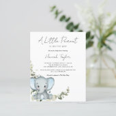Budget Elephant Boy Baby Shower Einladung (Stehend Vorderseite)