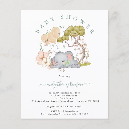 Budget Elephant Boy Sage Kinderdusche Einladung (Vorderseite)