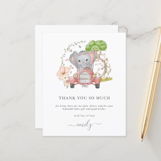 Budget Elephant Car Baby Dusche Vielen Dank (Vorderseite/Rückseite Beispiel)