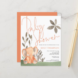 Budget Elephant Coral Baby Dusche Einladung