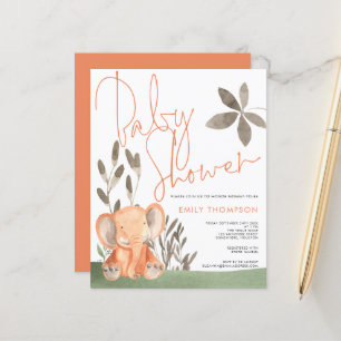 Budget Elephant Coral Baby Dusche Einladung