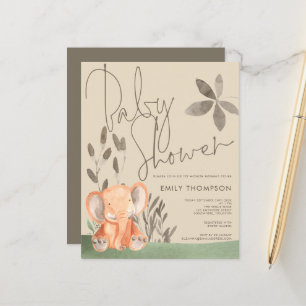 Budget Elephant Cream Baby Dusche Einladung