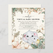 Budget Elephant Cream Virtual Baby Dusche einladen (Vorne/Hinten)