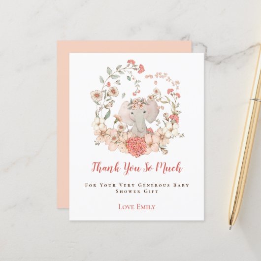 Budget Elephant Floral Peach Baby Dusche Vielen Da (Vorderseite/Rückseite Beispiel)