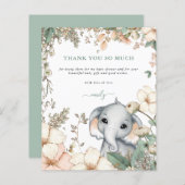 Budget Elephant Floral Sage Baby Dusche Vielen Dan (Vorne/Hinten)