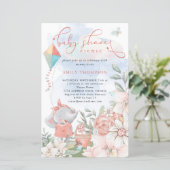 Budget Elephant Florals Baby Shower Picnic Einladu (Stehend Vorderseite)