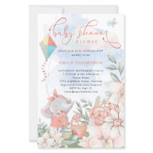Budget Elephant Florals Baby Shower Picnic Einladu