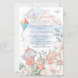 Budget Elephant Florals Baby Shower Picnic Einladu
