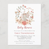 Budget Elephant Foliage Peach Baby Dusche Einladun (Vorderseite)