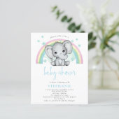 Budget Elephant Rainbow Blue Baby Shower Einladung (Stehend Vorderseite)