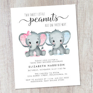Budget Elephant Twin Boy Girl Baby Shower Einladun