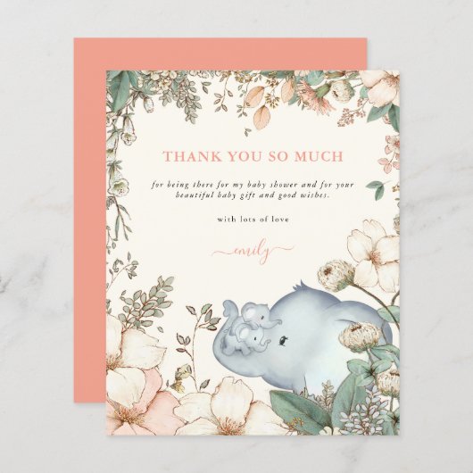 Budget Elephant Twins Coral Baby Dusche Vielen Dan (Vorne/Hinten)