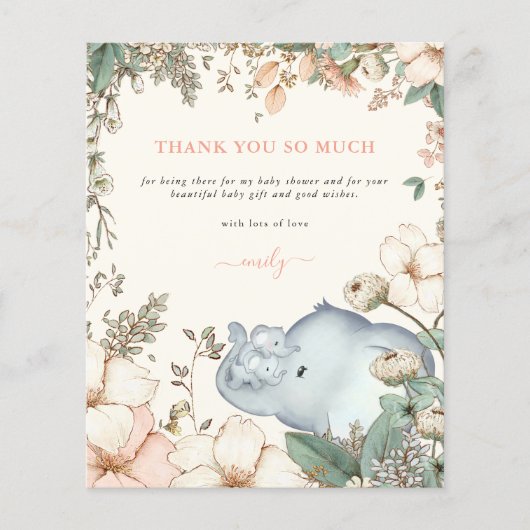 Budget Elephant Twins Coral Baby Dusche Vielen Dan (Vorderseite)