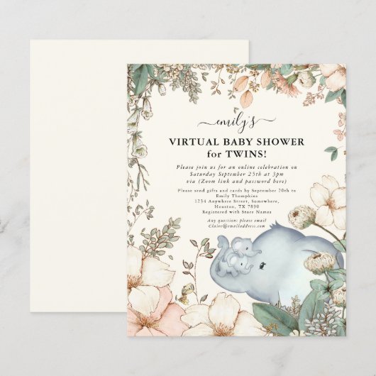 Budget Elephant Virtual Baby Shower Twins laden ei (Vorne/Hinten)