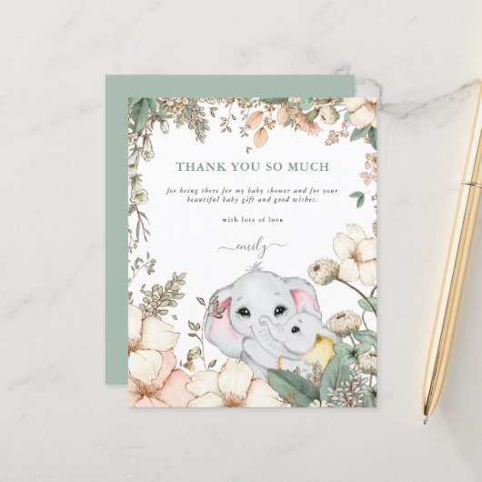 Budget Elephants Sage Baby Dusche Danke (Vorderseite/Rückseite Beispiel)