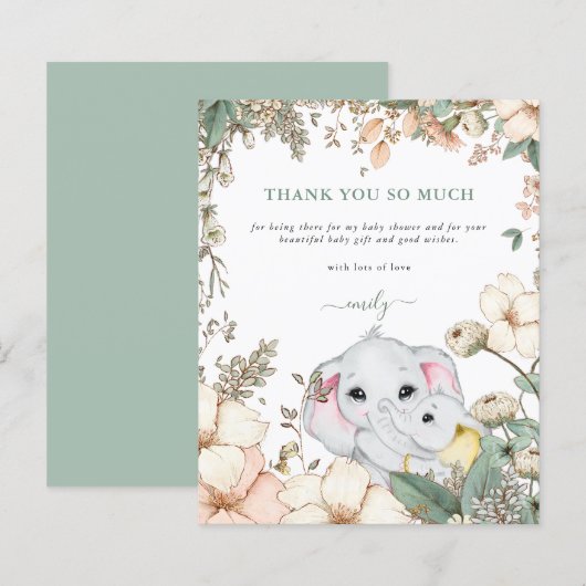 Budget Elephants Sage Baby Dusche Danke (Vorne/Hinten)